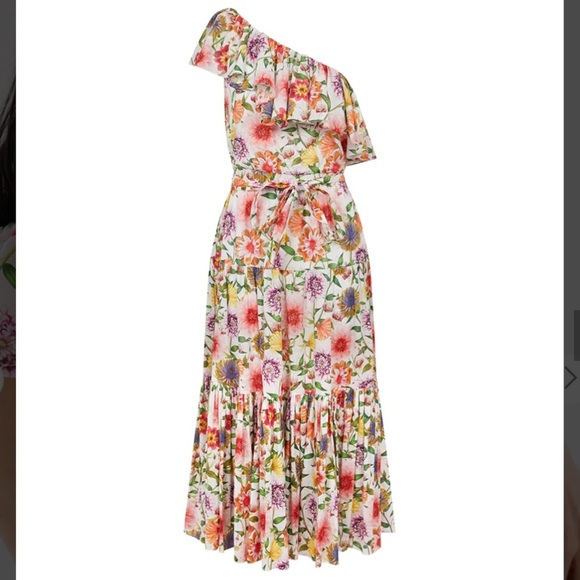 Borgo de nor Petra linen one shoulder tiered midi dress - Picture 3 of 16